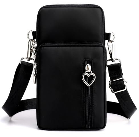 Handytasche zum Umhängen Damen, Handy Umhängetasche, Mini Handy Umhängetasche, Leichte Kompakte Crossbody Umhängetasche mit Schultergurt und Kopfhörer Loch, für Alltag Shopping Reisen (Schwarz)