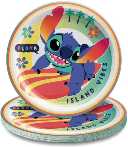 Amscan Multicolor Stitch Round Paper Plates (9) Pack of 8 - Vibrant Party Tableware for Birthdays, Celebrations & Events