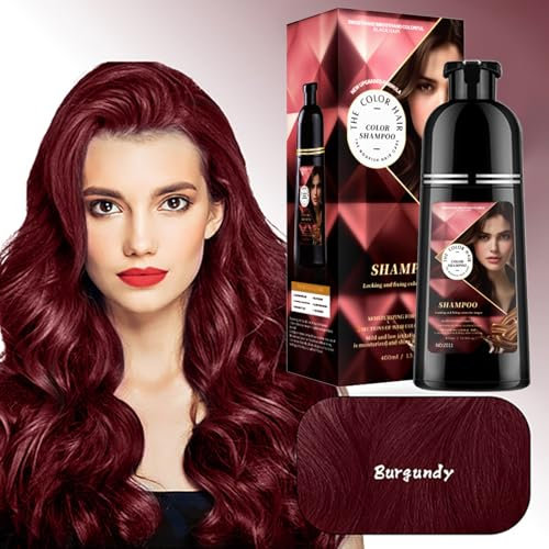 Tkekruh Weinrot wine Hair Color Shampoo 400ml, Red Wine, Natural Hair Dye Shampoo 3 IN 1, Instant Hair Dye Shampoo, Haarfarbe Shampoo für graues Haar, Natürliche Haarfarbe für Männer und Frauen