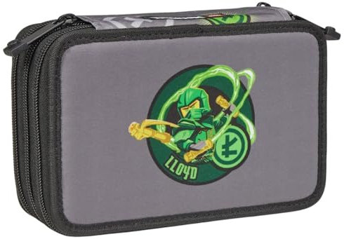 SKANDO BAGS 3-lagiges Etui mit Inhalt Lego® NINJAGO®, Elemental Master of Energy: 3 Fächer mit Reißverschlüssen. Enthält Bleistifte, Farbstifte, Radiergummi, Anspitzer, Lineal und mehr.