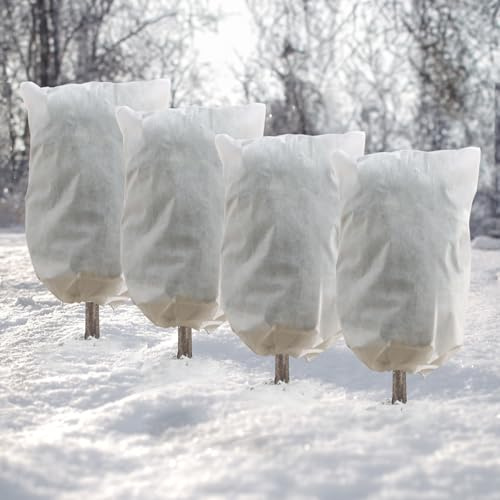 DazSpirit 4pcs 80x100 cm Voile d'Hivernage, Protection Plantes Hiver avec Cordon et Fermeture éclair, Réutilisable Tissu De Protection des Plantes d'hiver de Gel, Givre, Insectes