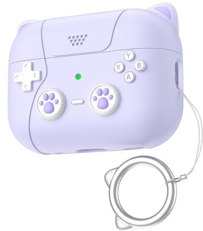 ROKOLOOM AirPods 4 Hülle aus Flüssigsilikon – AirPods 4 Case, Spielgriff-Design, Schutzhülle mit Karabiner, rutschfest, Waschbar, Anti-Fingerabdruck (Light Purple)