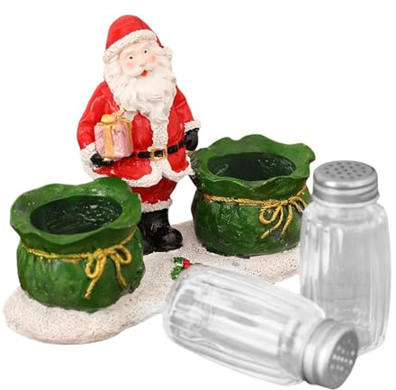 Pepiera natalizia, saliera e pepiera Babbo Natale | Pepiera natalizia con vassoio,Simpatico dispenser per zucchero, serbatoio per diffondere polvere trasparente per barbecue