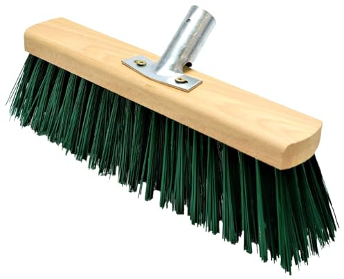 Heavy Duty Garden Broom Head, Outdoor 16″ Synthetic Hard Bristle Sweeping Brush with Metal Bracket for Cleaning Gardens, Yards, Patios, Deckings, Driveways (Green)