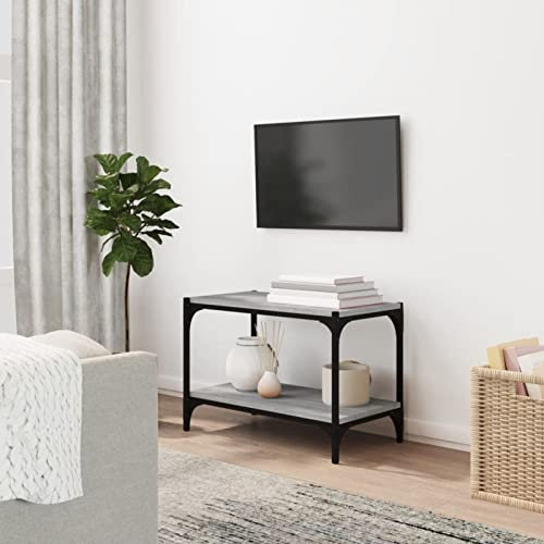 Iiaky-Mobile TV Grigio Sonoma 60x33x41 cm Legno Multistrato e Acciaio|Mobile TV Mobile Porta Televisore,Mobiletto Industriale Tavolino Basso Vintage Console per Salotto