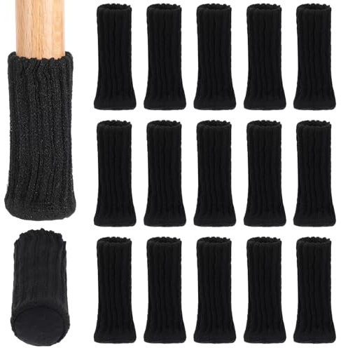 Tyqour Lot de 16 paires de chaussettes de chaise tricotées - En feutre - Avec patins en feutre - Antidérapantes - Pour table, protection du sol - Évitez les rayures et le bruit