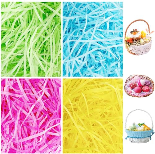 AouEtnay Relleno de papel reciclable de hierba de Pascua de 14 onzas (400 g), cesta de Pascua para relleno de cesta de regalo de Pascua, embalaje de regalo de bricolaje y recuerdos de fiesta de Pascua