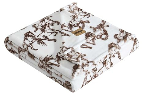 Wrangler Überwurfdecke, weiche Plüsch-Fleece-Bettwäsche, von Yellowstone inspiriert, Western-Dekor für Bett oder Couch (Mustangs-Braun, 127 x 177,8 cm)