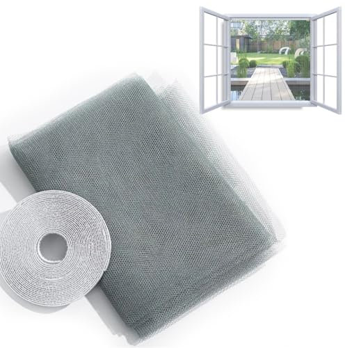 SHSMPXOY Fly Screen for Window Screen Mosquito Netting Fly Screen Window DIY Self-Adhesive Insect Mesh Curtain Bug Bee Protector 1.5 * 2m with Self-Adhesive Hook Tape Roll Fitted to Multiple Windows