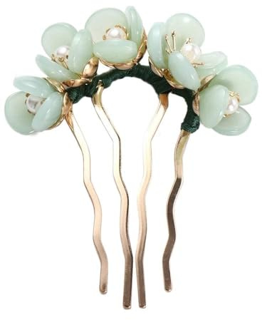 Pince à cheveux verte - Style chinois vintage - Épingle à cheveux en forme de U - Peigne à cheveux latéral - 4 broches - Épingles à cheveux - Accessoires pour cheveux