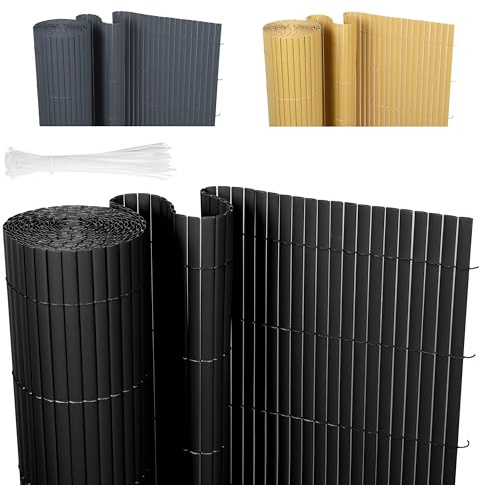 Ribelli PVC Sichtschutzmatte, Sichtschutzzaun ohne Bohren, Sichtschutz Zaun mit Kabelbindern, Windschutz Wetterfest für Garten, Balkon und Terrasse (80 x 300 cm, Schwarz)