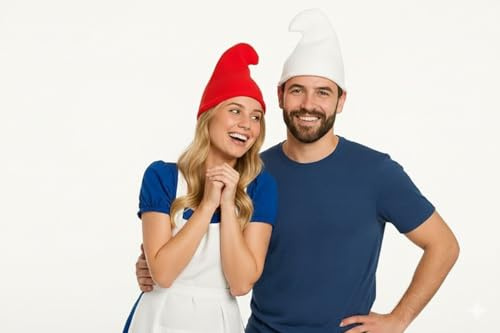 labreeze Gnome Hat Set for Adults – Red and White Pointed Hats for Couples – Soft Felt Fancy Dress Accessories for Men and Women – Ideal for Halloween, Festivals, and World Book Day
