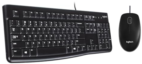 Logitech K120 Wired Keyboard, Windows, USB Plug-and-Play, Full-Size, Spill-Resistant, Curved Space Bar, Compatible with PC, Laptop, QWERTY UK, B100 Wired USB Mouse, 3-Buttons, Optical Tracking- Black