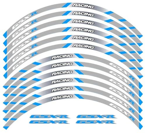 MPODYTSF Aufkleber für Motorrad 12 Stück Motorradfelgenstreifen-Aufkleber Für Suzuki GSX-R GSXR600 750 1000 250 400 17 Zoll Rad Reflektierende Aufkleber(Blu)