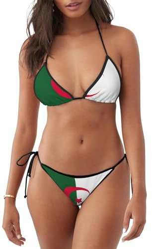 Ensemble bikini élégant imprimé drapeau de l'Algérie pour femme, maillot de bain doux et confortable, parfait pour la plage et la piscine, noir, Taille M