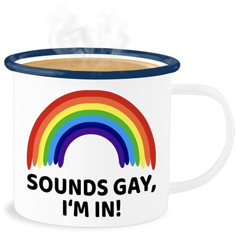 Emaille Becher Blechbecher - Tasse Flagge - Sounds Gay Im In Pride Outfit CSD Accessoire LGBTQ Outfit Christopher Street Day Accessoires I - 300 ml - Weiß Blau - lgbt lesbian lqbtq