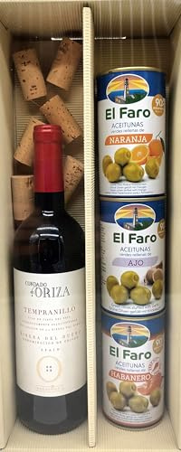 Exklusive Genuss-Geschenkbox aus Spanien mit erstklassigem Ribera del Duero Wein und drei außergewöhnlichen Olivensorten – Perfekt für einen genussvollen Tapas-Abend mit Freunden
