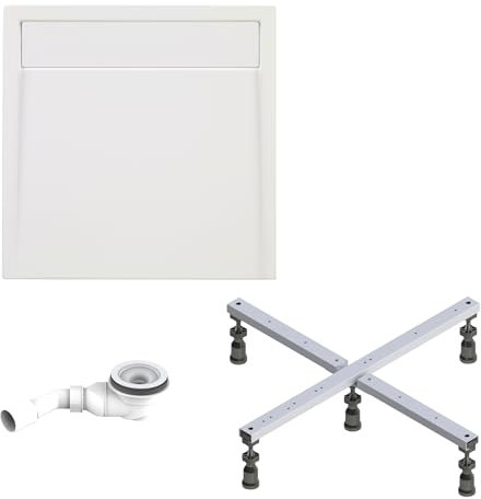 Schulte Duschwanne Brava mit Fußgestell, Ablauf, Ablaufrinne & Acrylplatte, 100x100 cm Pflegeleicht und alterungsbeständig, Größe wählbar