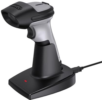 Inateck Barcode Scanner 2D Kabellos, QR Code Scanner mit Ladestation, Wireless Handscanner mit APP & SDK, Automatisches schnelles und präzises Scannen, BCST-72 Grau