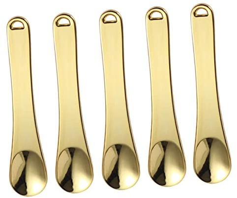 DECOMELODY 5pcs Mini Skincare Spatulas and Makeup Spoons Set, Gold Cosmetic Spatula Scoops for Eye Cream and Lotion, Portable Beauty Tool for Face Cream and Mask Application