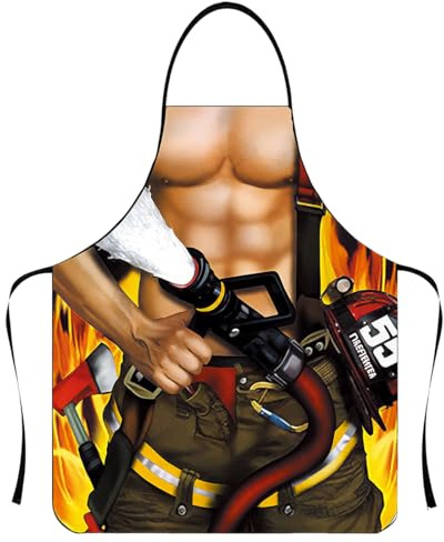 GXGM 1 Stück Grillschürze lustig,Grillschürze für Männer,Kochschürze Küchenschürze, Lustige Schürze Wasserdichte,Geschenk für Männer Party Costume Grill (Feuerwehr)