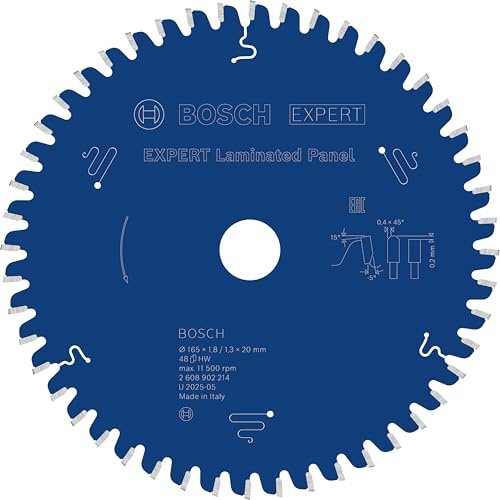 Bosch 1x Expert Laminated Panel Circ Saw Blade | for Plastic coated boards, Ø 165 mm, Professional Accessory Hand-Held Corded Circular Saws, Plunge Saw
