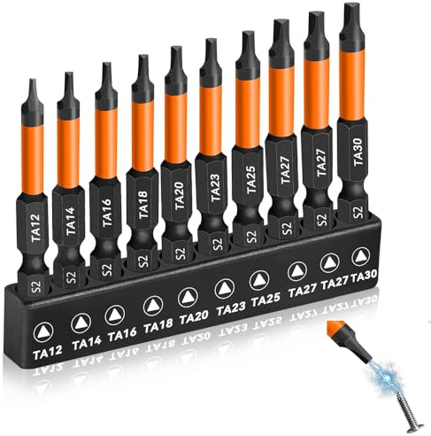 Vunanvu 10 Stück Magnetische Dreieck Bits 50mm Dreieck Schraubendreher Bit Satz aus S2 Stahl Rostfreies Spezial Bit Set TA12-TA30 Schraubenzieher Phosphatiert für Innendreieckschrauben Elektrogeräte