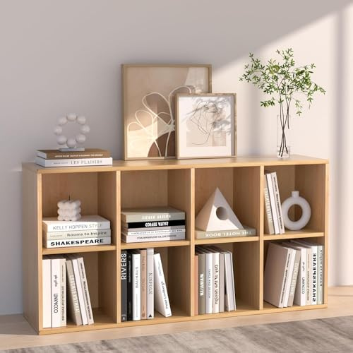 NewBeth Bücherschrank mit 8 Würfeln, Würfelregal, Holz Büroregal | Standregal für Wohnzimmer, Schlafzimmer, Homeoffice, Kinderzimmer (Eichefarben, 8 Fächern（35T x 143B x 72,2H cm）)