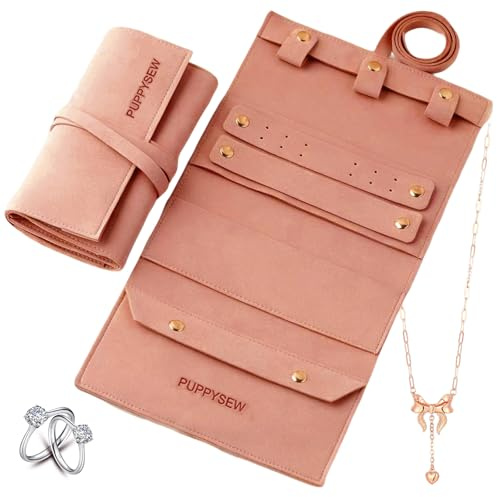 EnixwH 34 × 17 CM Pieghevole Portagioie da Viaggio Porta Trucchi Organizer | Scatola Porta Gioielli Piccola da Gioielleria per Collane Orecchini Bracciali Orologi Anelli Accessori (Rosa)