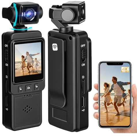 Zymblingst Caméra Corporelle 4K, Mini Caméra Sport avec Objectif Rotatif 270°, WiFi Portable Body Camera Pocket Vlog Camera de Corps pour Sport, Vélo, Voyage