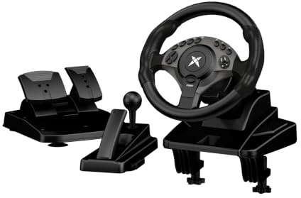 NBCP F9 Gaming Steering Wheel with Pedals and Shifter for PC, PS3 | 270°/450°/900° USB Sim Racing Wheel, Sequential Shifter & Linear Pedals, 11.02 Large Wheel , Adjustable Tilt Height