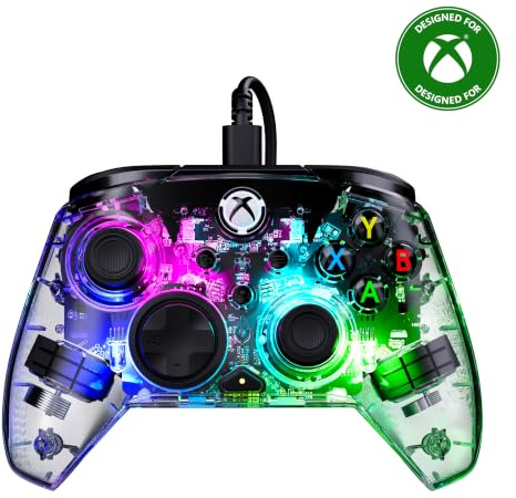 Turtle Beach Afterglow RGB-Controller mit Kabel, lizenziert für XBOX & PC | Transparent, XBOX Series X|S/XBOX One, RGB-Beleuchtung, 2 belegbare Tasten, Hall-Effect-Hair-Trigger, Audiosteuerung