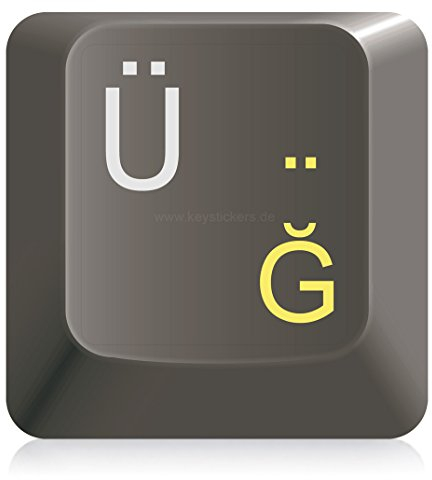 Keystickers® | Türkische Aufkleber für PC/Laptop & Notebook Tastaturen 11x13mm, transparent mit mattem Schutzlack, Farbe GELB | Klavye için Türk harfleri | Turkish Keyboard Stickers