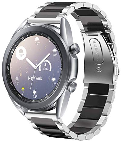SUNDAREE Compatibile con Cinturino Samsung Galaxy Watch 3 41MM SM-R850/Garmin Venu SQ/Honor MagicWatch 2 42MM/GTR MINI/Ticwatch E3,20MM Nero+Argento Uomo Metallo Acciaio Orologio Ricambio Band