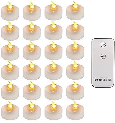 MI CASA LED Flameless Candles, Pack of 24 Realistic and Bright Flickering Battery Operated LED Votive Tea Light Candles with Remote Controlled for Christmas Wedding Festival Celebration, Warm White