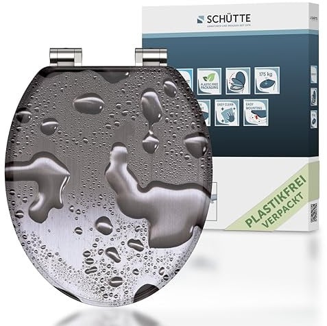 SCHÜTTE WC-Sitz mit Absenkautomatik aus Holz GREY STEEL, Toilettendeckel aus MDF, Holzkern Toilettensitz mit Klodeckel, Klobrille -und Deckel belastbar bis 175kg, Grau
