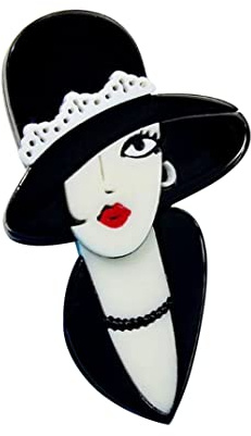 Broche femme élégante avec chapeau - Noir - Acrylique - Broche à épingle - Classique - 6,5 x 4 cm