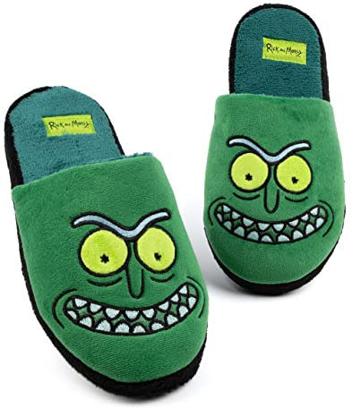 RICK AND MORTY Mens Slippers | Adults Animated Character Pickle Rick Green Slip On House Sliders | Series Merchandise 5-6 UK