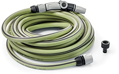 G.F. Srl RECO hose, 15 m of Ø 5/8 irrigation hose in recycled plastic kit (Ergonomic 3 jets, fittings, tap socket). Made in France. Colour Lime Green