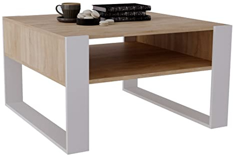 MRBLS_HOME MRBLS Couchtisch – modernes rustikales Design – Wohnzimmer-Tisch Beistelltisch Kaffeetisch Sofatisch Teetisch aus Holz (Eiche - Weiß Matt) - 68 x 45 x 71,5cm (B/H/T)