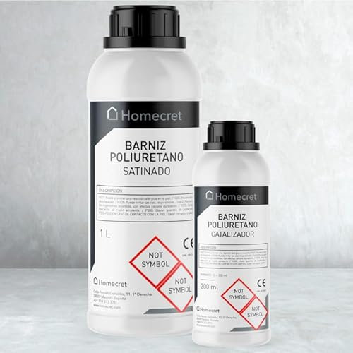 HOMECRET | Barniz poliuretano + Catalizador | Bicomponente | Alta dureza y resistencia química | 50% de sólidos I Acabados MATE, SATINADO ó BRILLANTE, 1 litro