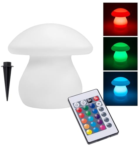 Solar Dekoleuchte für den Garten | moderne Solarleuchte für außen mit Fernbedienung | RGB – Farbwechsel | kabellos | dimmbar | 3 Lichtmodi | weiß-matt (Pilz)