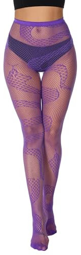 Buitifo Donna Calze a Rete Sexy Elastico Vita Alta Collant alto coscia Leggings(viola se,Taglia unica)