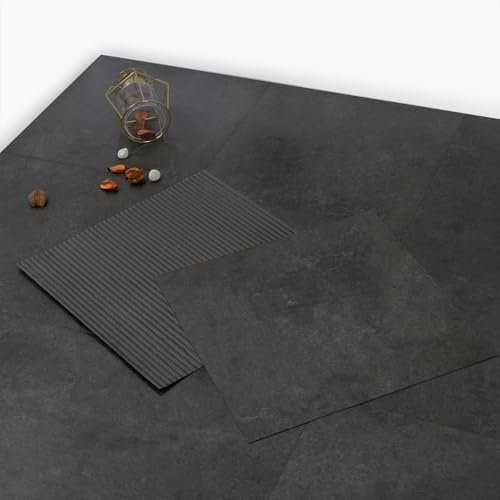 PVC Bodenbelag Vinylboden Selbstklebend, Küche Wasserdicht Bodenfliesen für Badezimmer Wohnzimmer Schlafzimmer, Dunkelgrau Betoneffekt Dicke 1,0 mm 30,4X30,4cm, 10 Stück