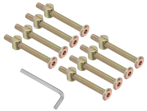 PATIKIL M6 x 60mm Bunk Bed Bolts, 8 Pack Hex Drive Socket Cap Barrel Screws Bolt Nuts Assortment Kit with 1Pcs Wrench for Furniture Bed, Zinc Color