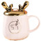 WOSHImeinvYE Hitzebeständiger Becher Kreativer Hirschbecher Wasserbecher Zuhause Süß Mit Deckel Und Löffel Büro Trinkbecher Keramikbecher Unisex Becher(Pink)