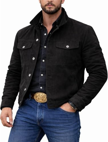 RUAZUA Herren TV-Serie Old West Style Baumwolljacke: Stilvolle schwarze Cowboy-Jacke: Western-Stil Cowboy-Jacke mit Logo