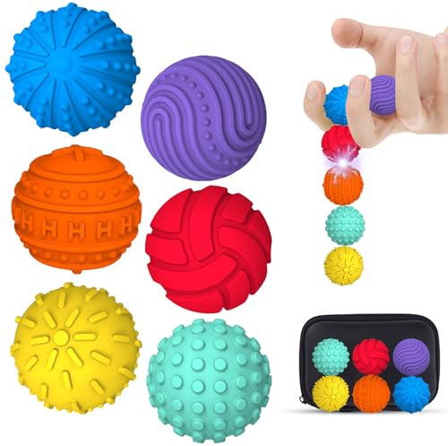 6 Stück Magnetische Fidget Toys, Magnetkugeln Stressball Spielzeug, Silikon Sensorik Bälle Anti Stress Akupressur Ball für Erwachsene und Kinder, Massageball mit Multi-Textur, Magnetspiel für Familien