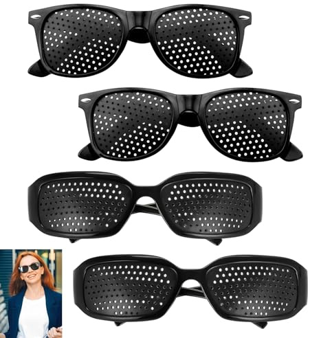 FDJZXW 4 Stück Rasterbrille,Lochbrille,Pinhole Glasses,Rasterbrille Augentraining,Lochbrille für Augentraining Original,für Entspannendes Augentraining und Verbesserung Der Sehkraft (Schwarz)