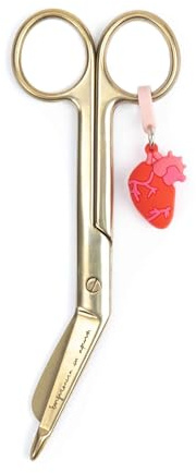 Enfermera en apuros® Tijeras Pico Pato para enfermeras Color Aguamarina con Charm de Jeringuilla | Herramientas de enfermería de acero inoxidable (Dorado)